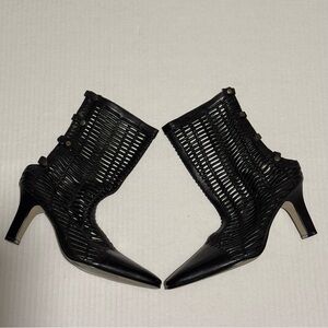 Naturalizer Black Leather Woven Caged Heeled Boots